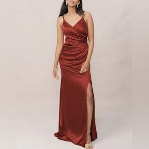 Revelry Rory Maxi Gown, Size 10, Rusty Brown Bridesmaid Elegant Classy Ruched
